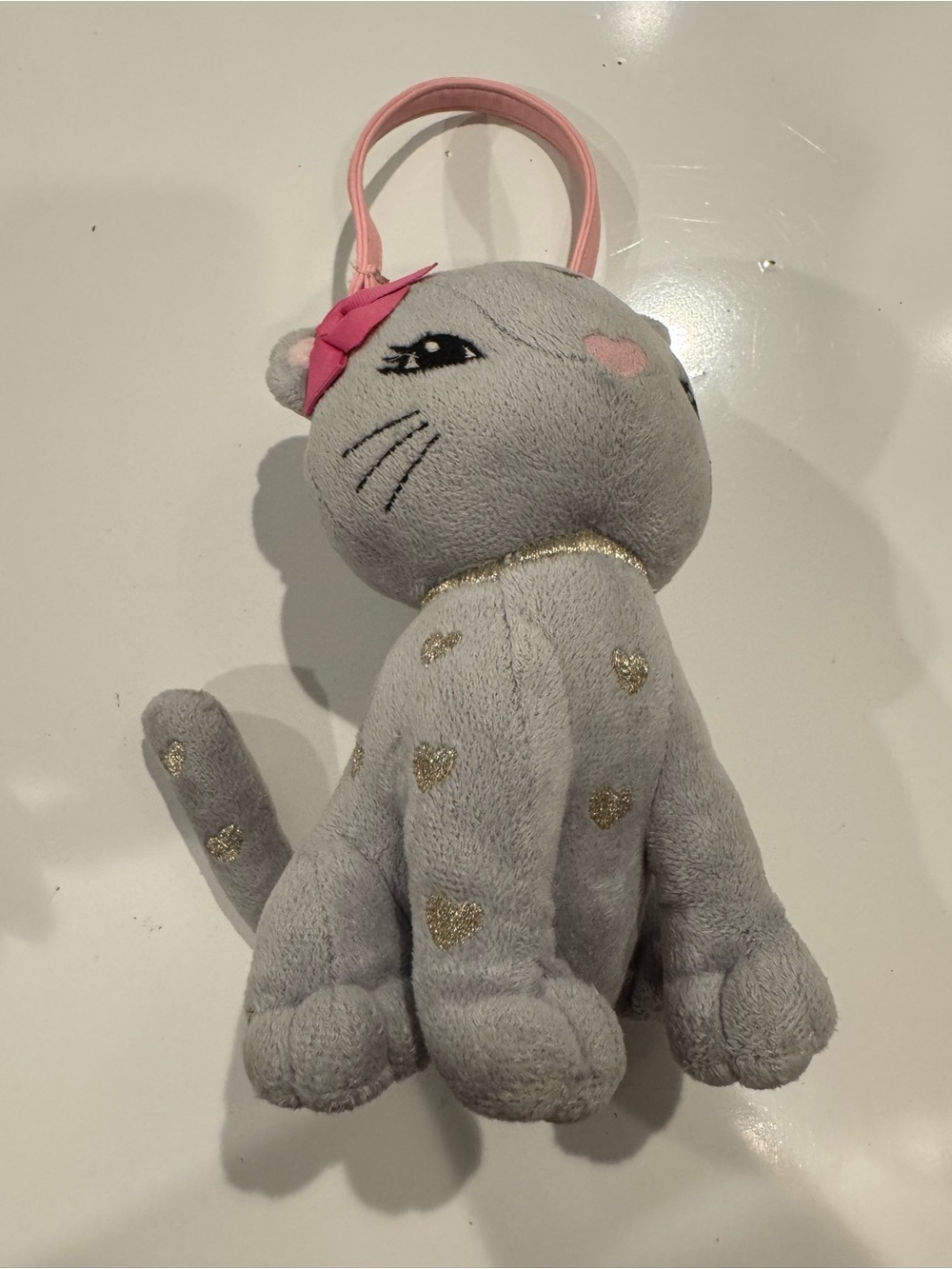 Gymboree Plush Cat Coin Purse Kawaii Kitty Handbag Pink Gray Gold Hearts